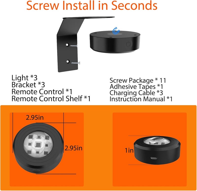 VIGMOJ 3Pcs Picture Lights for Wall, 16 Lighting Modes Magnetic Art Display Light for Paintings with Remote Control Dimmable & Timer, Wireless Wall Decor Puck Light, Black - Image 2